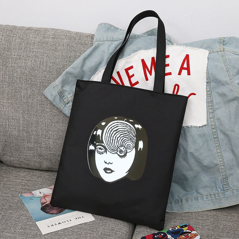 Junji Ito Japanische Anime Manga Wiederverwendbare Einkaufstasche Damen Canvas Tragetaschen Druck Eco Bag Shopper Umhängetaschen
