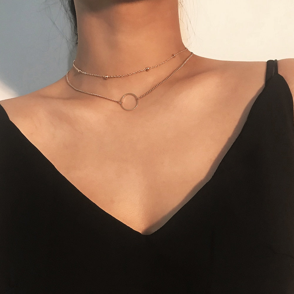 Modern Choker Necklace Two Layers