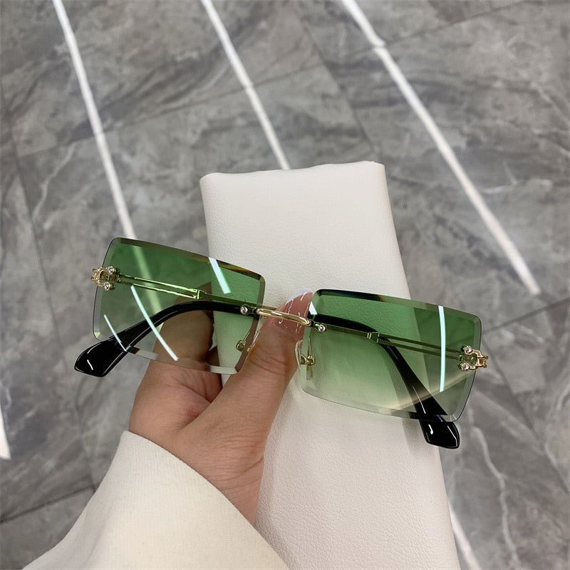 Vintage Sunglasses Rimless Frameless Rectangle Shades Gradient UV400 Summer Traveling Sun Glasses for Women