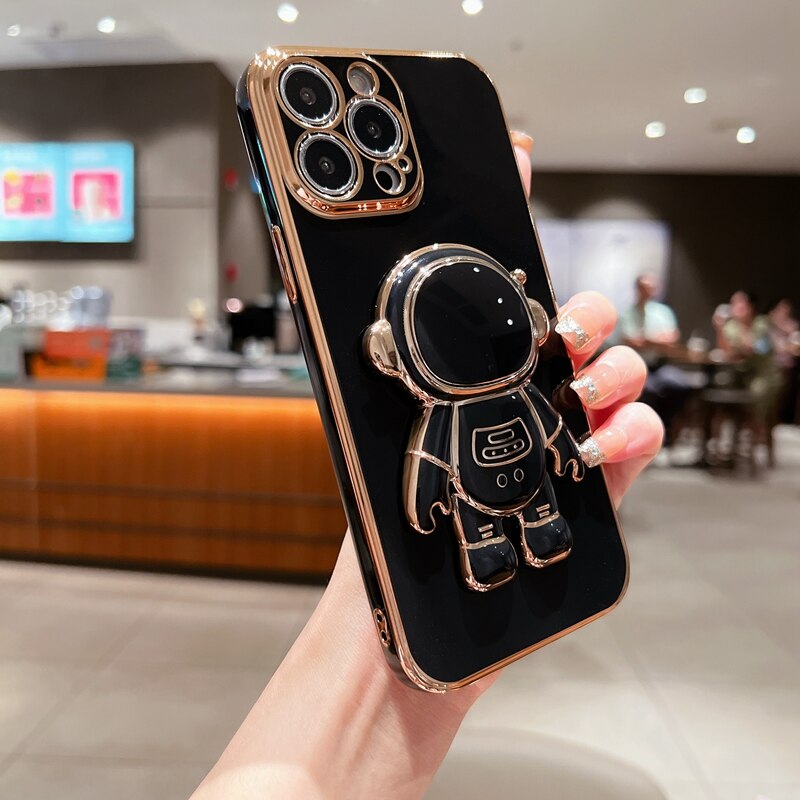 Luxury Astronaut Electroplated Case For iPhone 11 12 13 14 Pro Max XS X XR 7 8 Plus Kickstand Candy Cases Cover