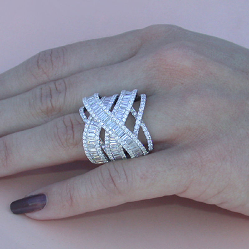 Vintage Retro Multi-Layer Wicklung voller Stein Ring weibliche Partei Verlobung Silber überzogener Schmuck