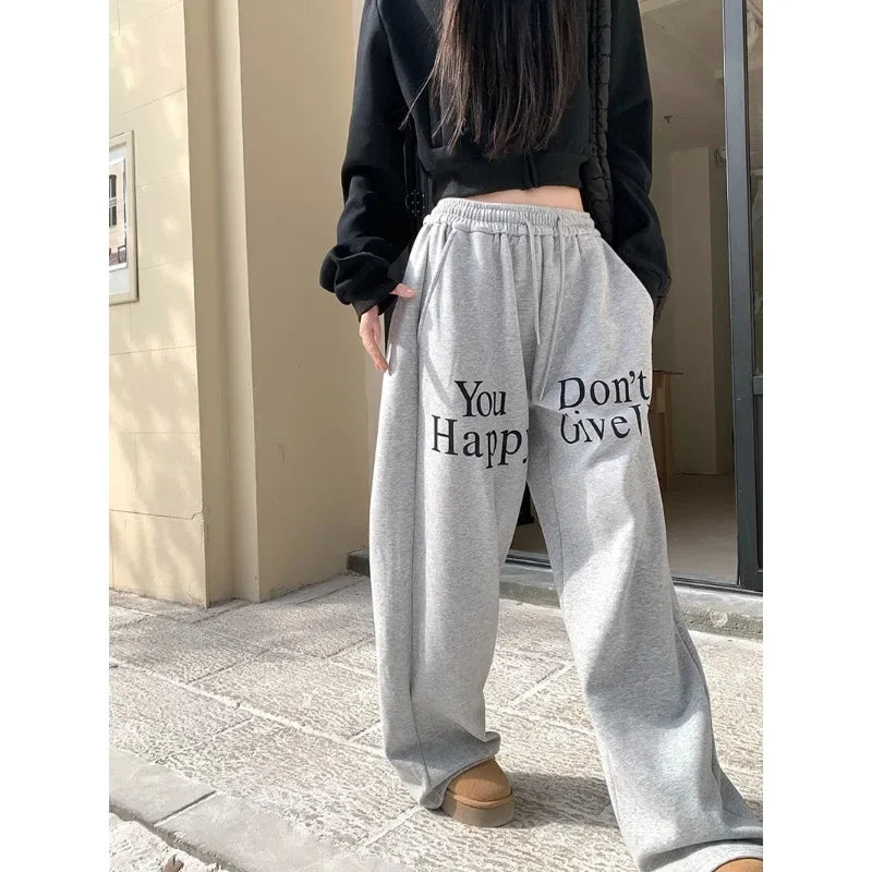 Deeptown Gray Harajuku Sweatpants Women Y2k Streetwear Oversized Vintage Casual Pants Black Baggy Korean Fashion Trousers Kpop
