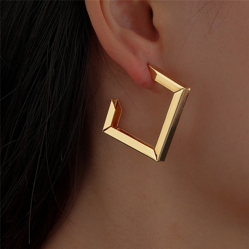 Golden Color Big Hoop Earrings Geometry Metal Earrings For women Female Retro Chrismas Earring Trend Jewelry