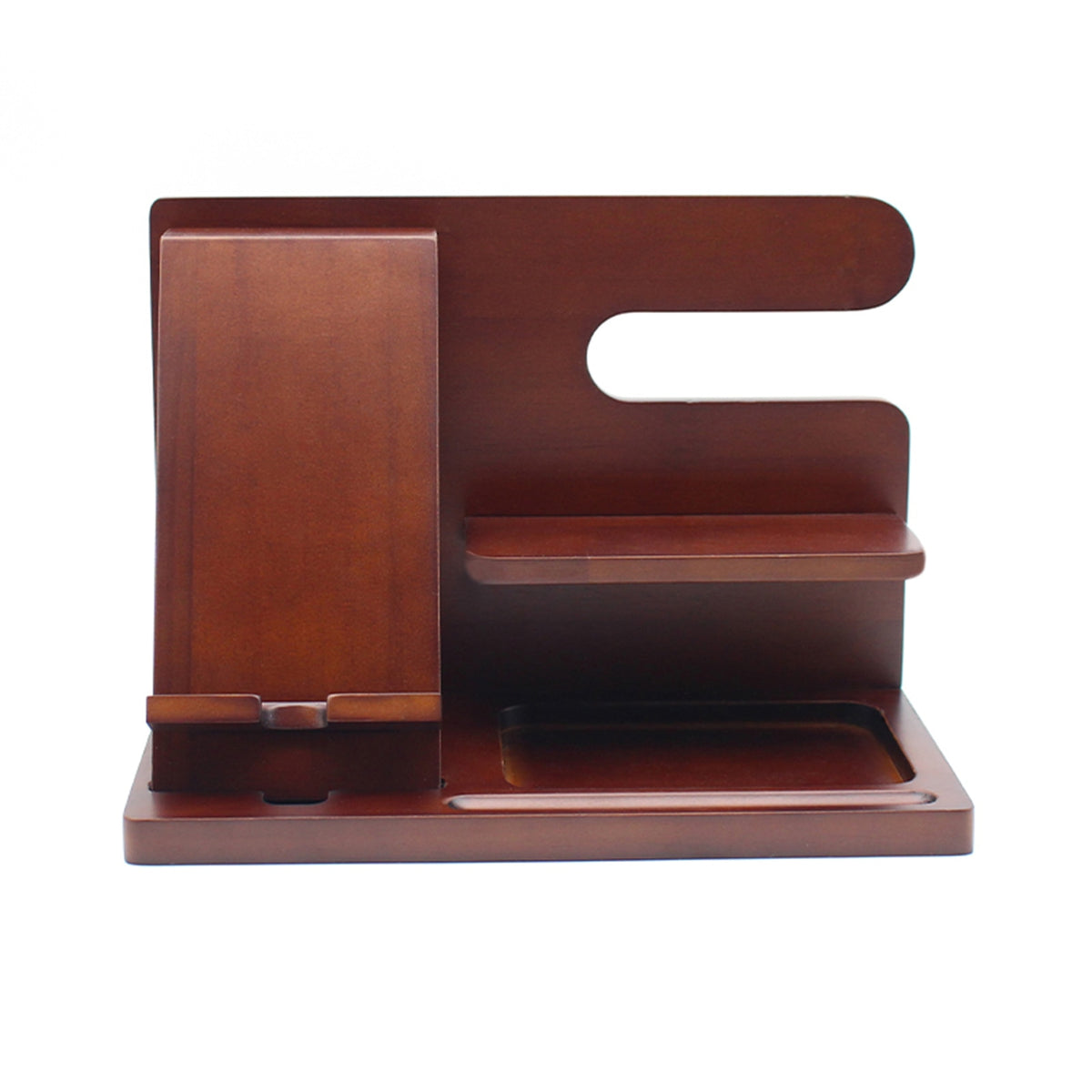 Wooden Phone Holder Docking Station Wallet Stand Watches Purse Glasses Key Storage Box Desk Display Organizer Bedside