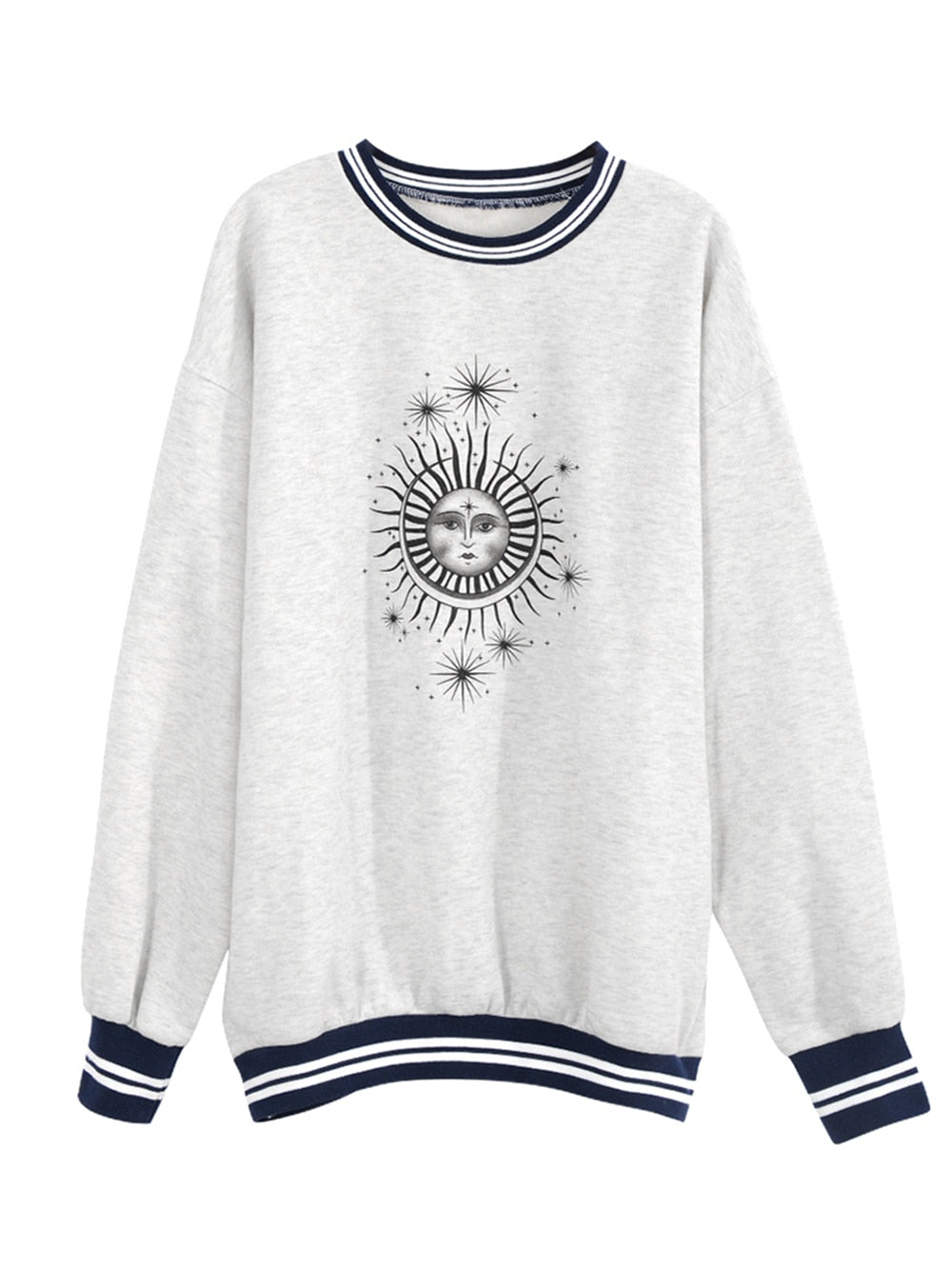 Otoño Invierno Sun Star Sweatershirts Mujer Casual Loose Pullover Cute Youg Girls Hoodies Mujer Ropa Gris Oversize
