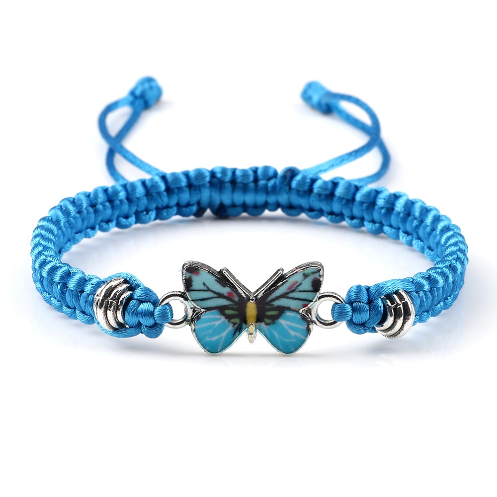 Handmade Braided String Bracelet For Women Blue Butterfly Pendant Adjustable Charm Bracelets Bangles Girl Jewelry Gifts
