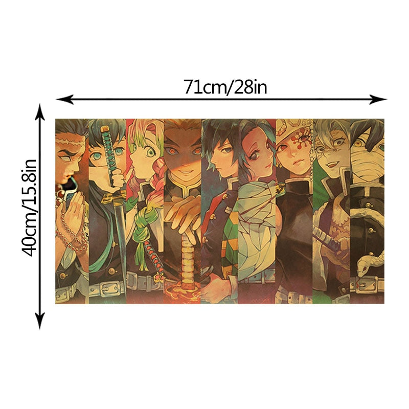 Hot Anime Posters Demon Slayer Home Decor Painting Horizontal Long Picture Retro Kraft Paper Poster Comics Wall Stickers
