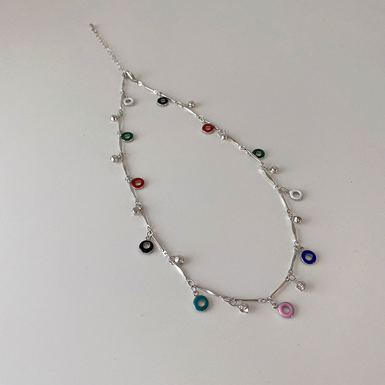 Geometric Colored Doughnut Tassel Choker Necklace for Women Minimalist Aesthetic Fine Jewelry Cute Accessories Gifts