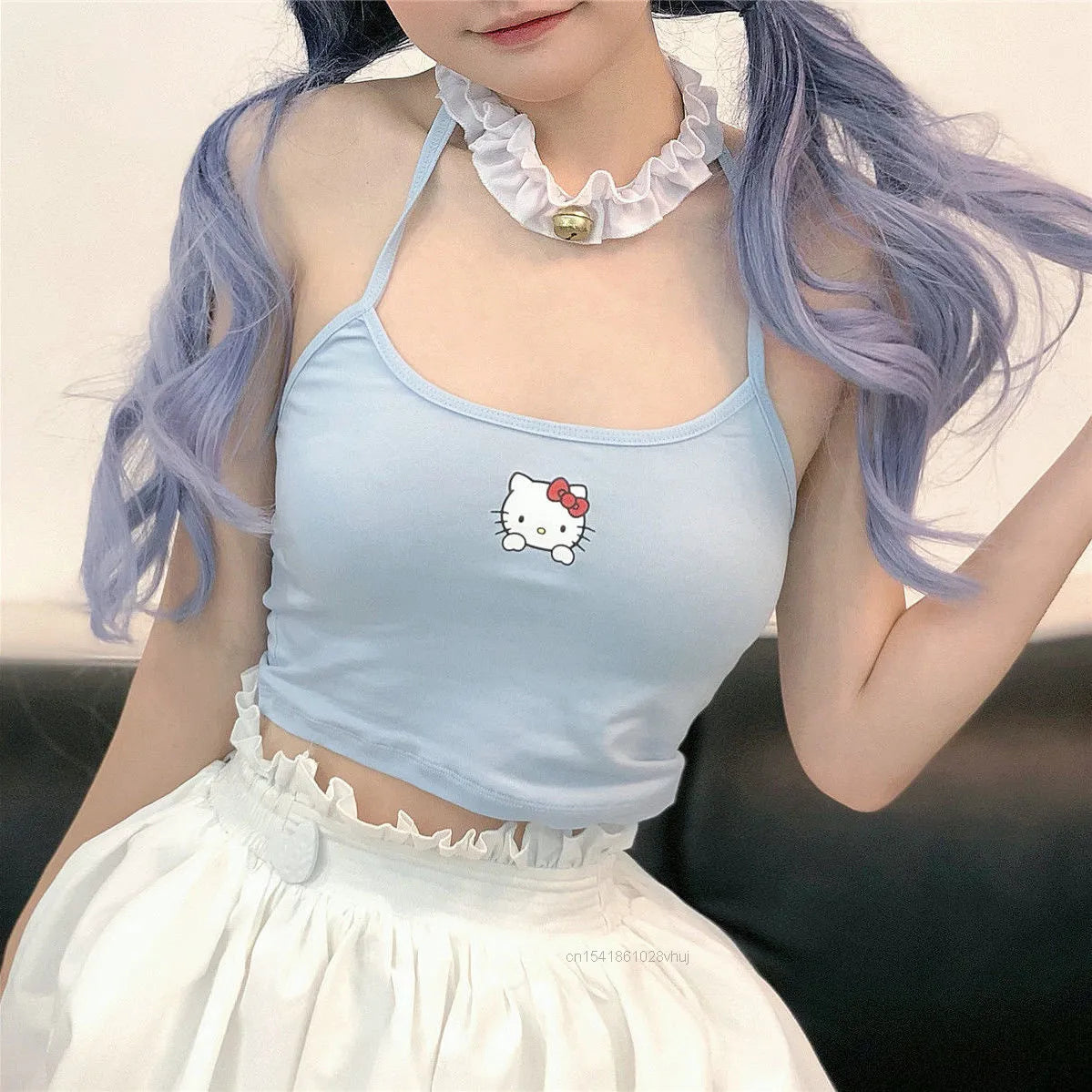 Sanrio Hello Kitty Sling Crop Tops Women Sexy Vest Kawaii T-shirt Camis Lolita Clothes For Female Y2k Aesthetic Suspender Bratz