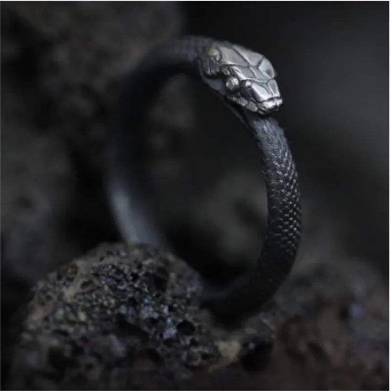 New Design Punk Black Live Mouth Ouroboros Couple Ring Dark Pioneer Party Gift Gothic Snake Ring Female Jewelry