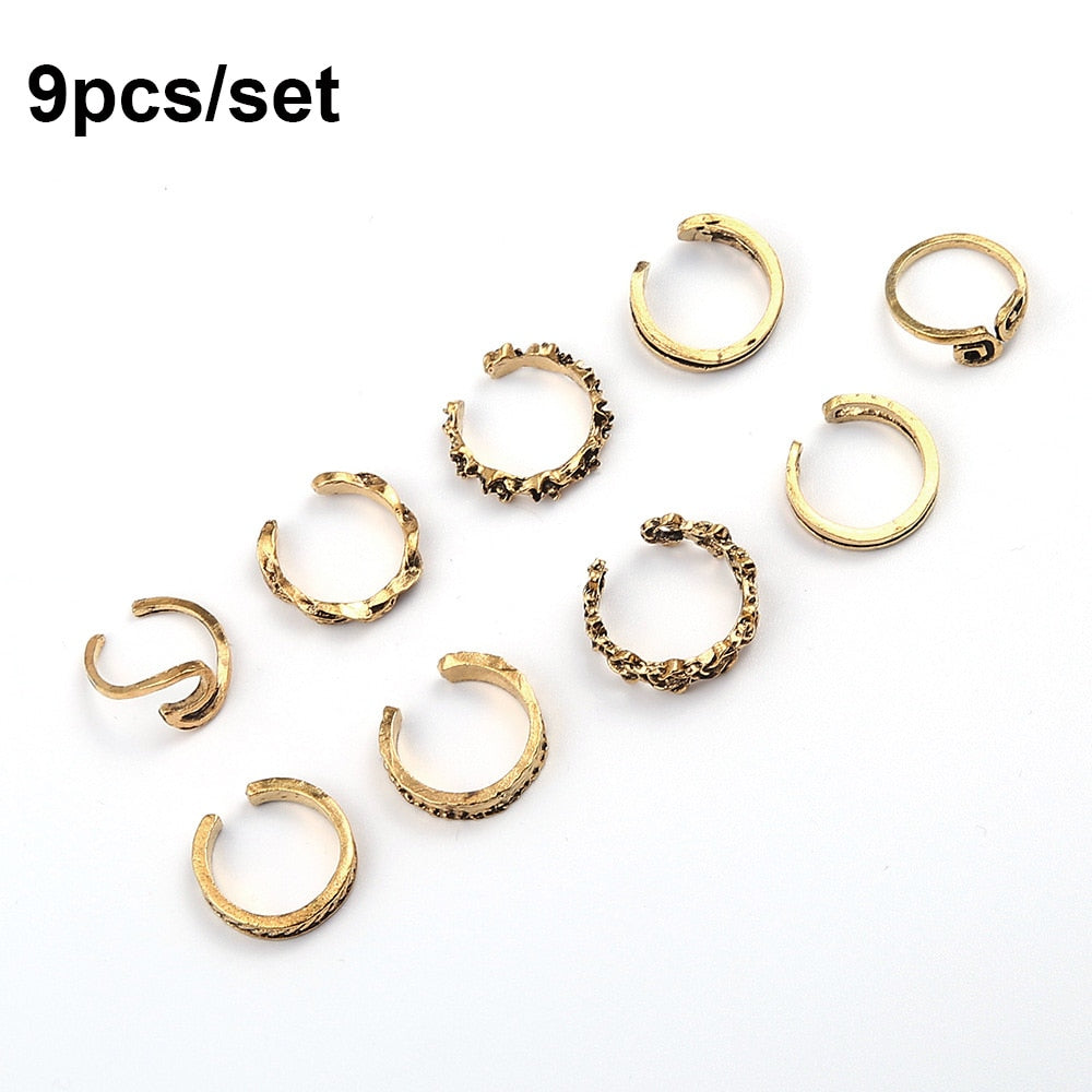 9Pcs Foot Ring Open Adjustable Toe Rings Wave Pattern Alloy Ring Adjustable Rings Set Beach Foot Jewelry 9-piece Set
