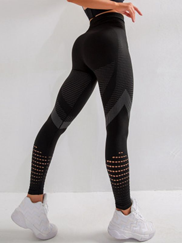 Hohe Taillen-Fitness-Leggings-Frauen-reizvolle nahtlose Gamaschen-hohle gedruckte Trainingshose drücken dünne Elastizität hoch