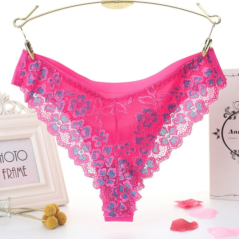 Women Lace Panties Sexy Low-waist Briefs Female Thong Floral Embroidery Underwear T-back Transparent G String Underpant Lingerie