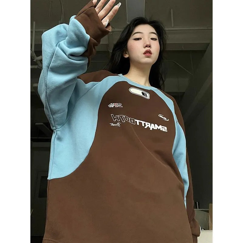 Y2k Vintage Women Sweatshirt Fashion Long Sleeve O-neck Pullover Tops Korean Style Letter Print Hippie Streetwear Hoodie Clothes