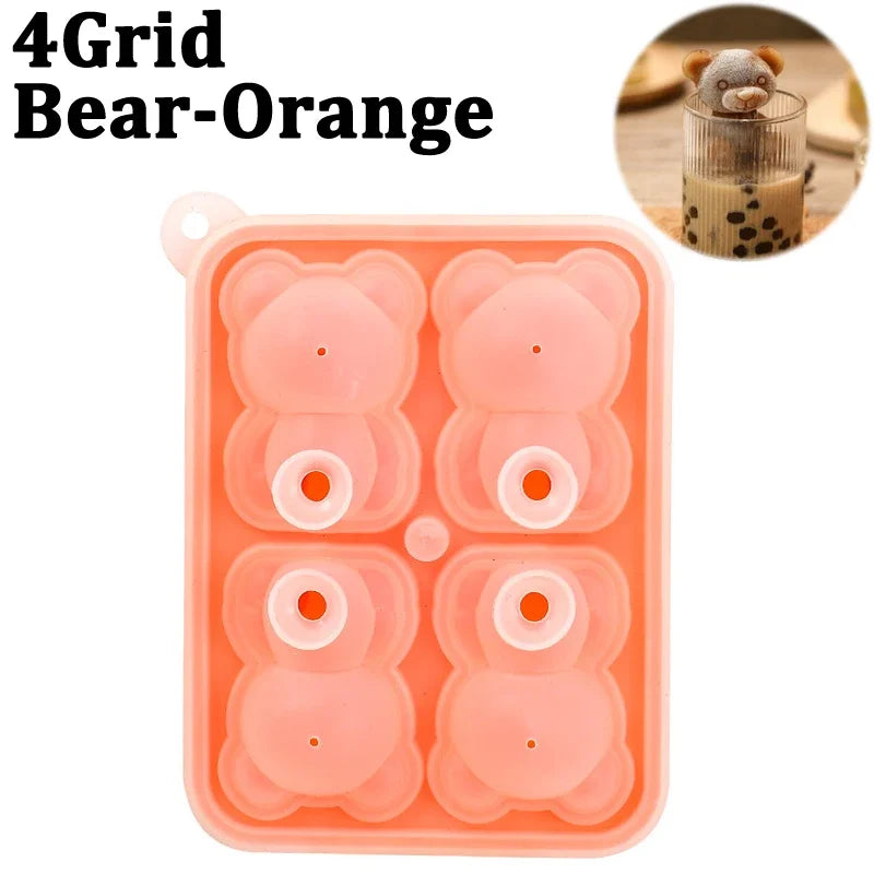 4 Grid 3D Little Teddy Bear Shape Ice Cube Silicone Mold Silian Little Bear Ice Block Mold Household Ice Cream Ice Box Ice Mold