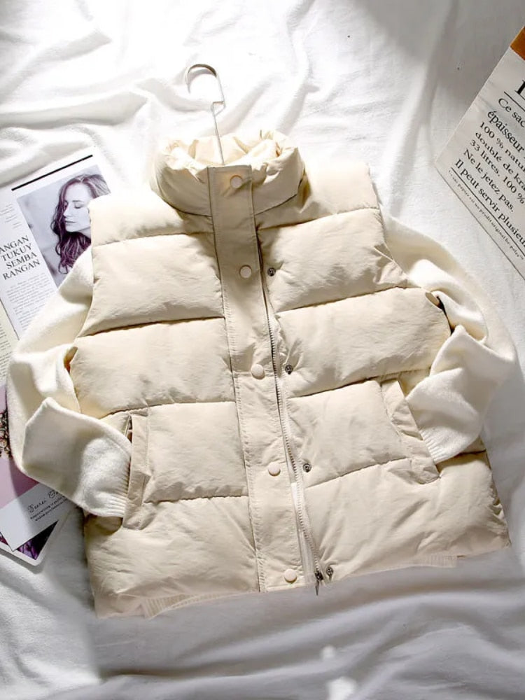 Women Warm Cotton Padded Puffer Vests Sleeveless Parkas Jacket