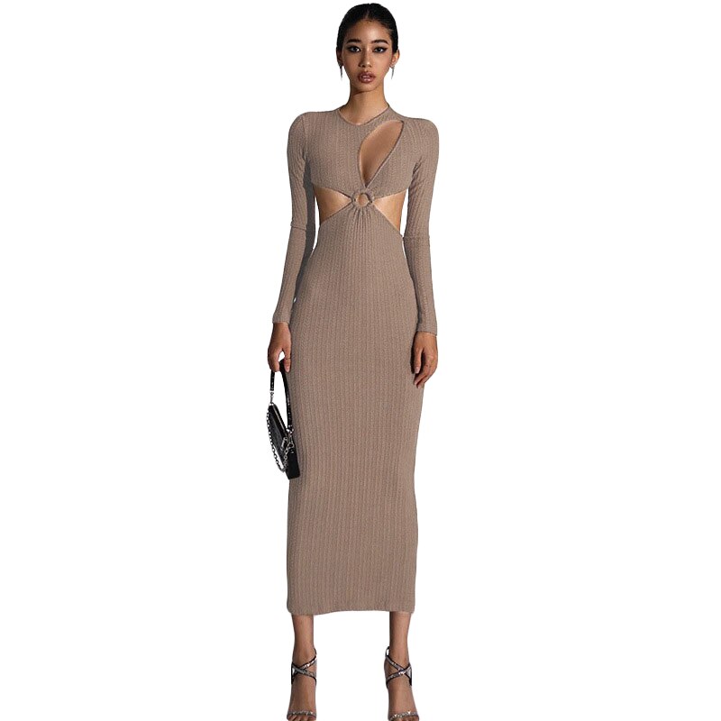 Solid Color Maxi Dress Summer Women's Hollow-out Slim Ankle-length Bodycon Dresses Vestidos De Fiesta Streetwear