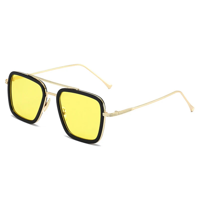 Luxury Steampunk Men Square Sunglasses Tony Stark Sun Glasses Vintage Metal Eyewear Pilot Sunglass UV400 Male Gafas
