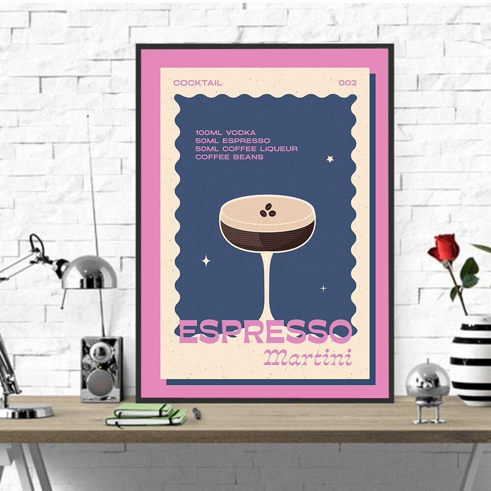 Nordic Poster Retro Cocktail Espresso Martini Canvas Painting Vintage Art Print Minimalism Modern Picture Kitchen Wall Home Deco