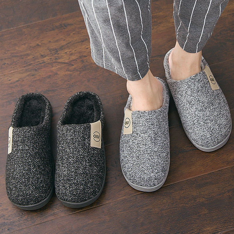 Men Winter Warm Slippers Fur Slippers Men Boys Plush Slipper Cotton Shoes Non-slip Solid Color Home Indoor Casual Slippers