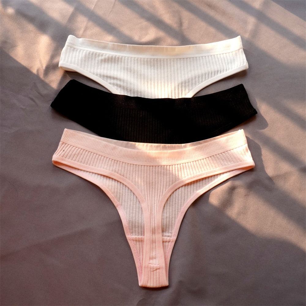 3 Stück nahtloser Damen-Tanga aus gerippter Baumwolle, einfacher Damen-Bikini-Slip mit niedriger Taille, Sport-Mädchen-Unterwäsche in Übergröße