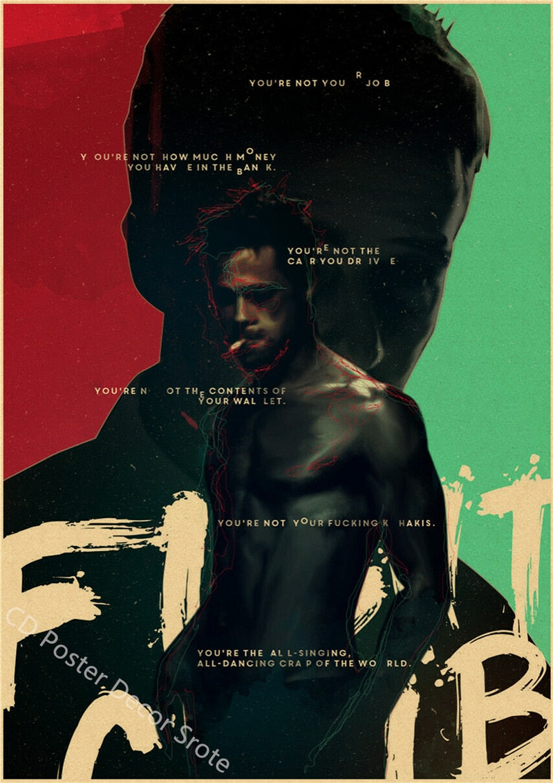 Fight Club Movie Posters Brad Pitt Film Kraft Paper Prints Posters Vintage Home Room Bar Cafe Decor Aesthetic Art Wall Painting