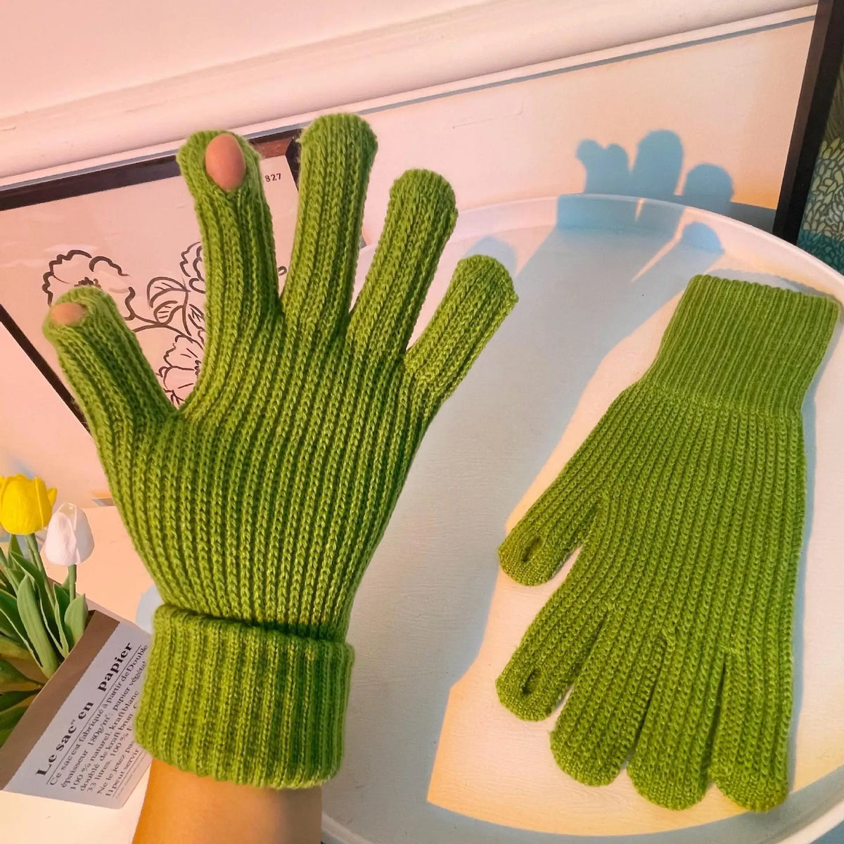 Korean Style Women's Winter Gloves Cute Plush Warm Knitted Riding Gloves Women Solid Gloves Fluffy Work Students Girls Gloves