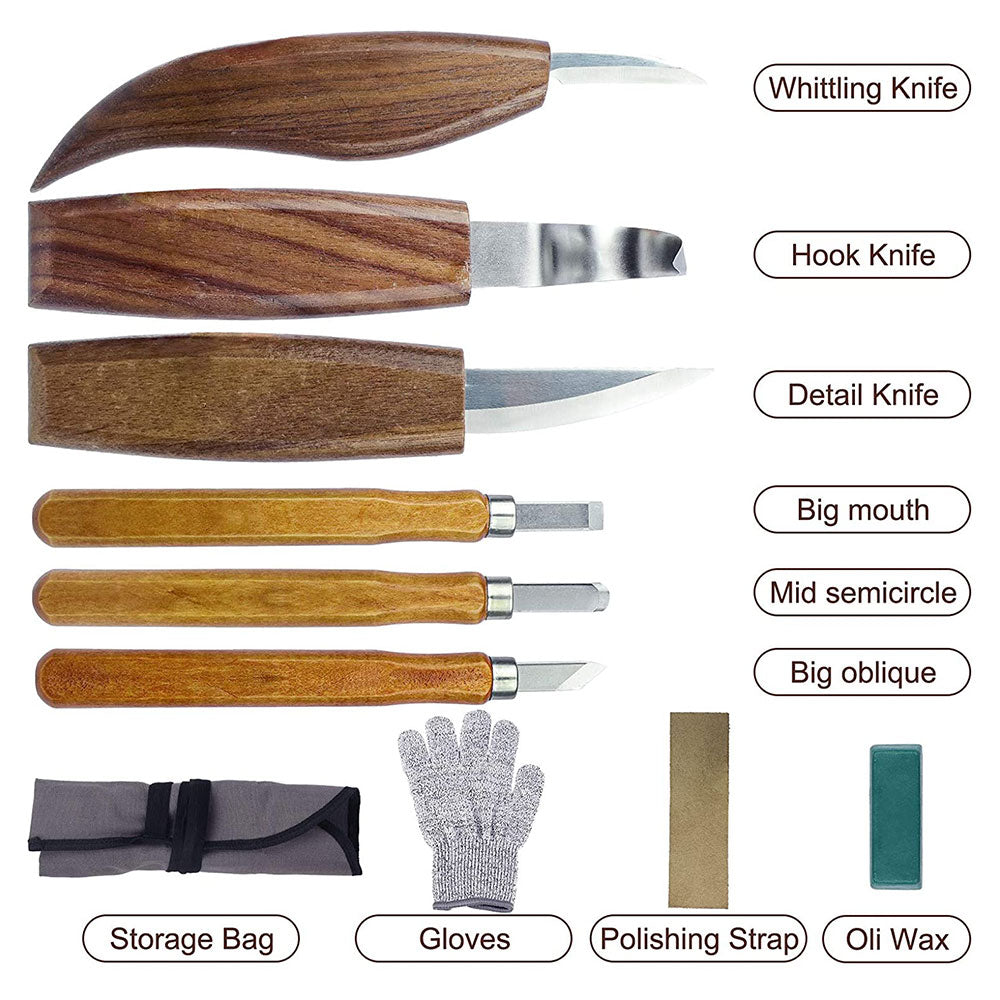 10-teiliges Holzschnitz-Meißel-Messer-Set für Tischler, Anfänger, Holzbearbeitung, Whittling-Cutter, Meißel, Holzschnitz-Meißel, Handwerkzeug-Set