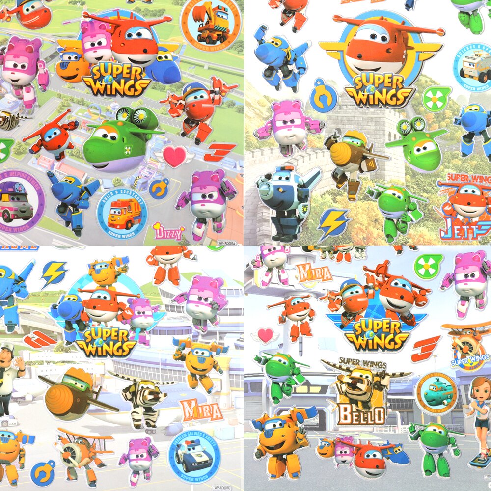 2PCS Super Wings Stickers 3D Beauty Lovely Funny DIY Decal Laptop Luggage Skateboard Phone Sticker Toys Kids Boys Gifts