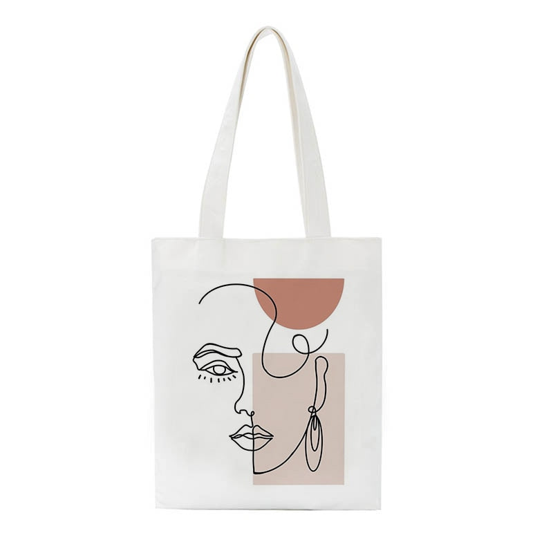 Womens Ulzzang Ins Large Capacity Casual Shopper School Bag Harajuku Shoulder Bag Abstract Art Canvas Face Bags