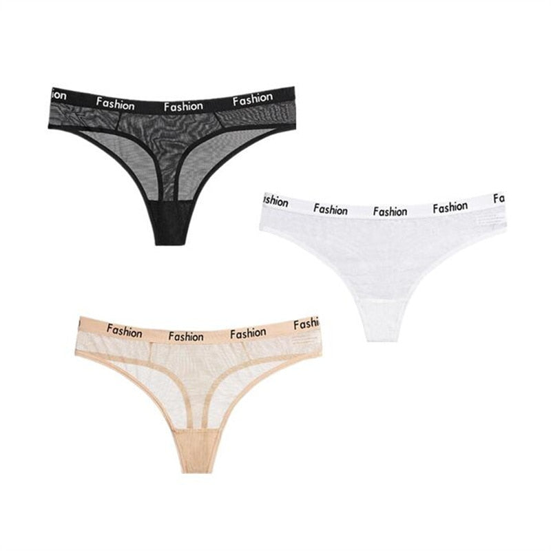 3 Pcs Women Sexy Mesh Panties String Transparent Perspective Underwear Sex Low Waist Seamless Thong Briefs