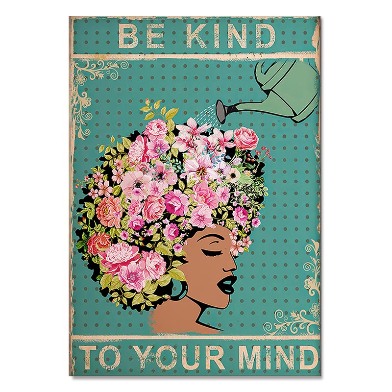Metal Canvas Painting Be Kind Lose Your Mind Find Your Soul Yoga Poster and Print on Disc Vintage Woman Wall Art Home Decor