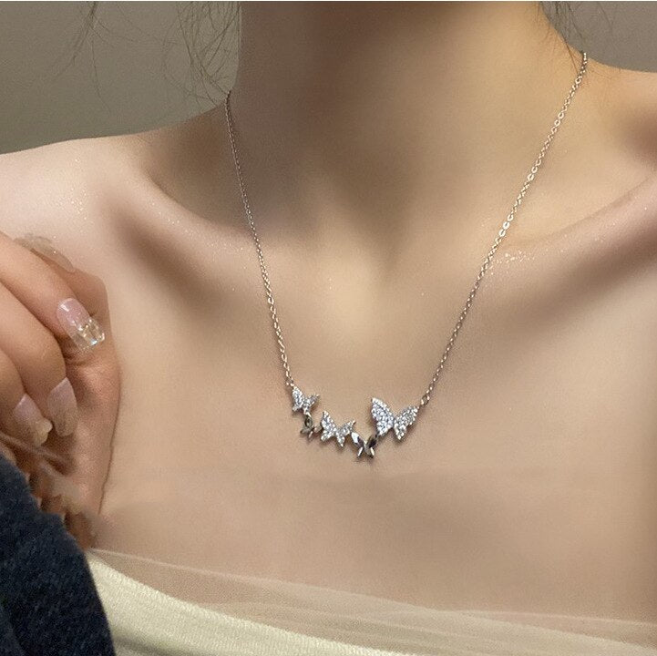 Crystal Bow Pendant Necklaces Ladies Girl Simple Y2K White Zircon Love Elegant Necklace Women Aesthetic Jewelry Gifts