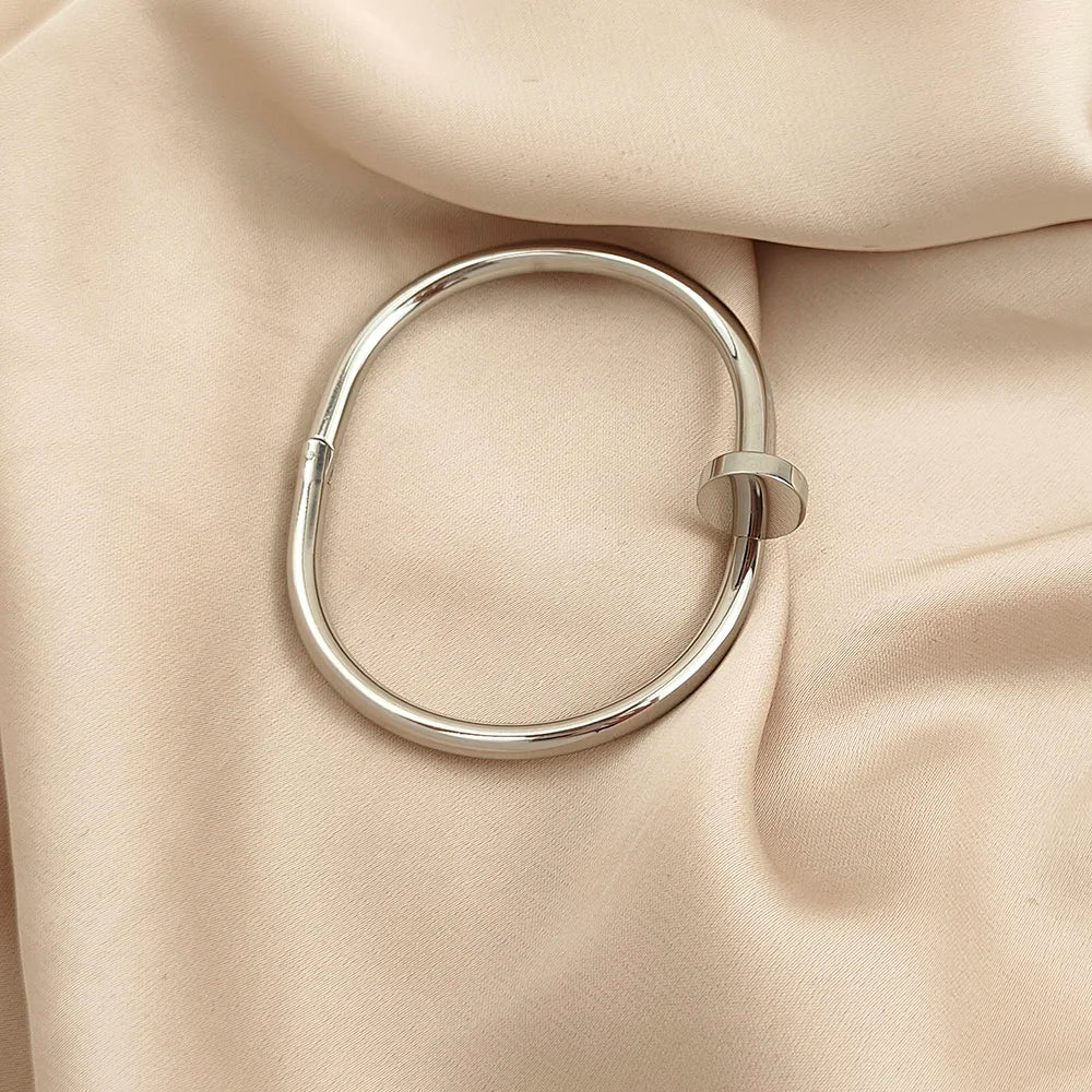 New Nail Cuff Bracelet 18K Gold Plated Titanium Steel Bangle With Cubic Zirconia Adjustable Minimalist Jewelry Birthday Gifts