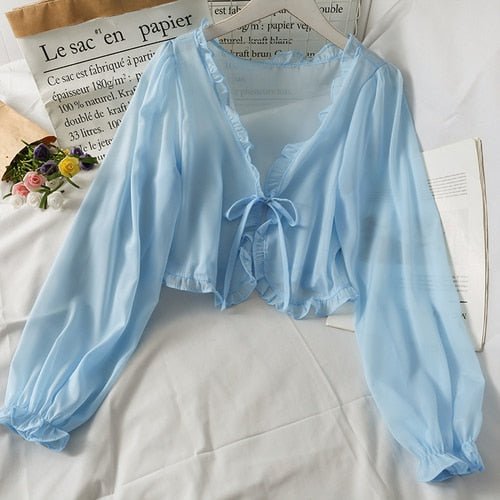 Frauen-dünner Mantel-beiläufige Spitze-Bogen-Sommer-Sonnenschutz-Kleidungs-weibliches Strickjacke-Hemd-Kleidungs-Oberseiten-Bluse für Frauen-Abdeckungen Blusa