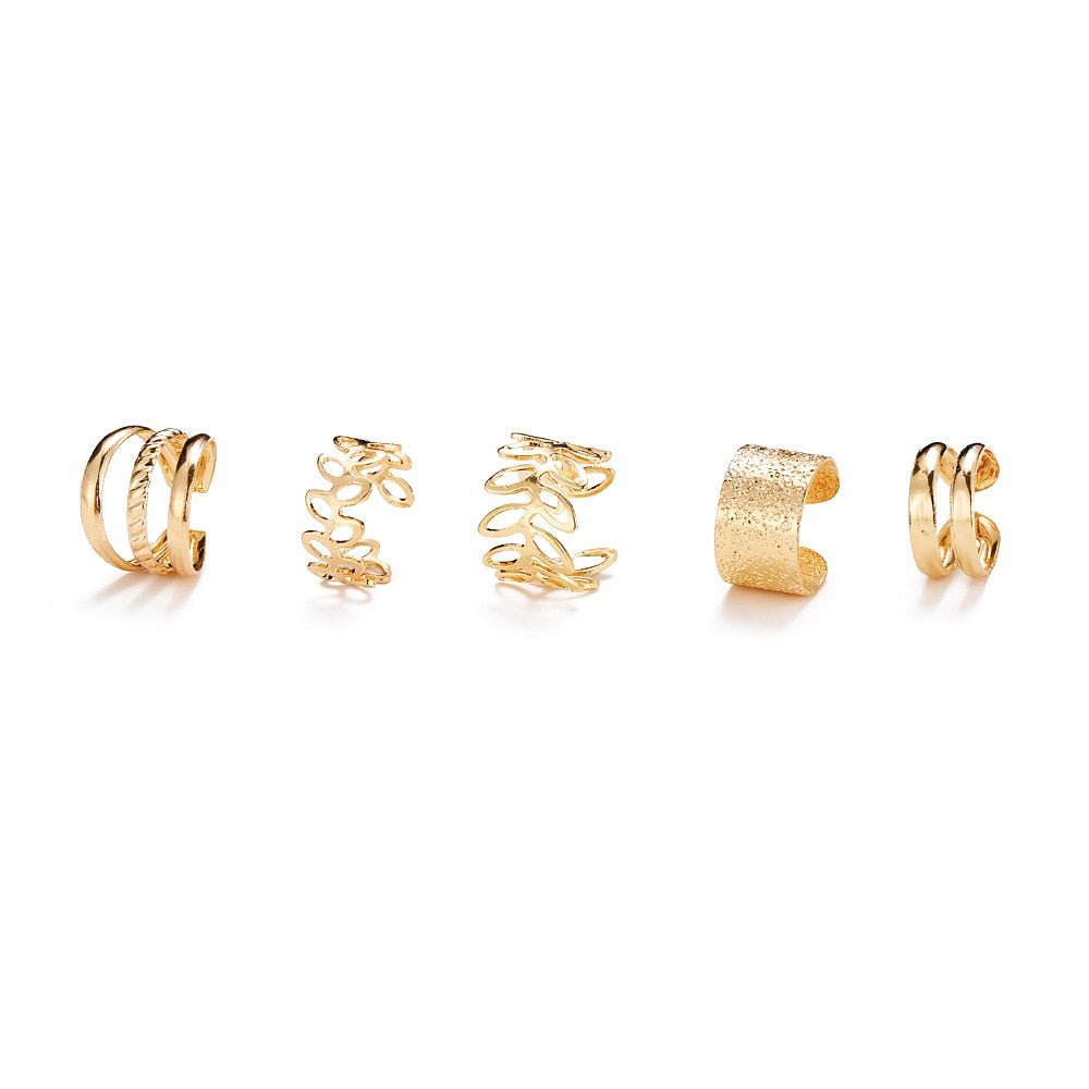 Gold Leaves Ear Cuff Black Non-Piercing Ear Clip Earrings for Women Men Fake Cartilage Earring Cuff Jewelry