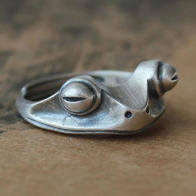 Frog  Toad Animal Rings for Women men Artistic Design Retro Opening Resizable Unisex Female Statement Rings Silver Gift