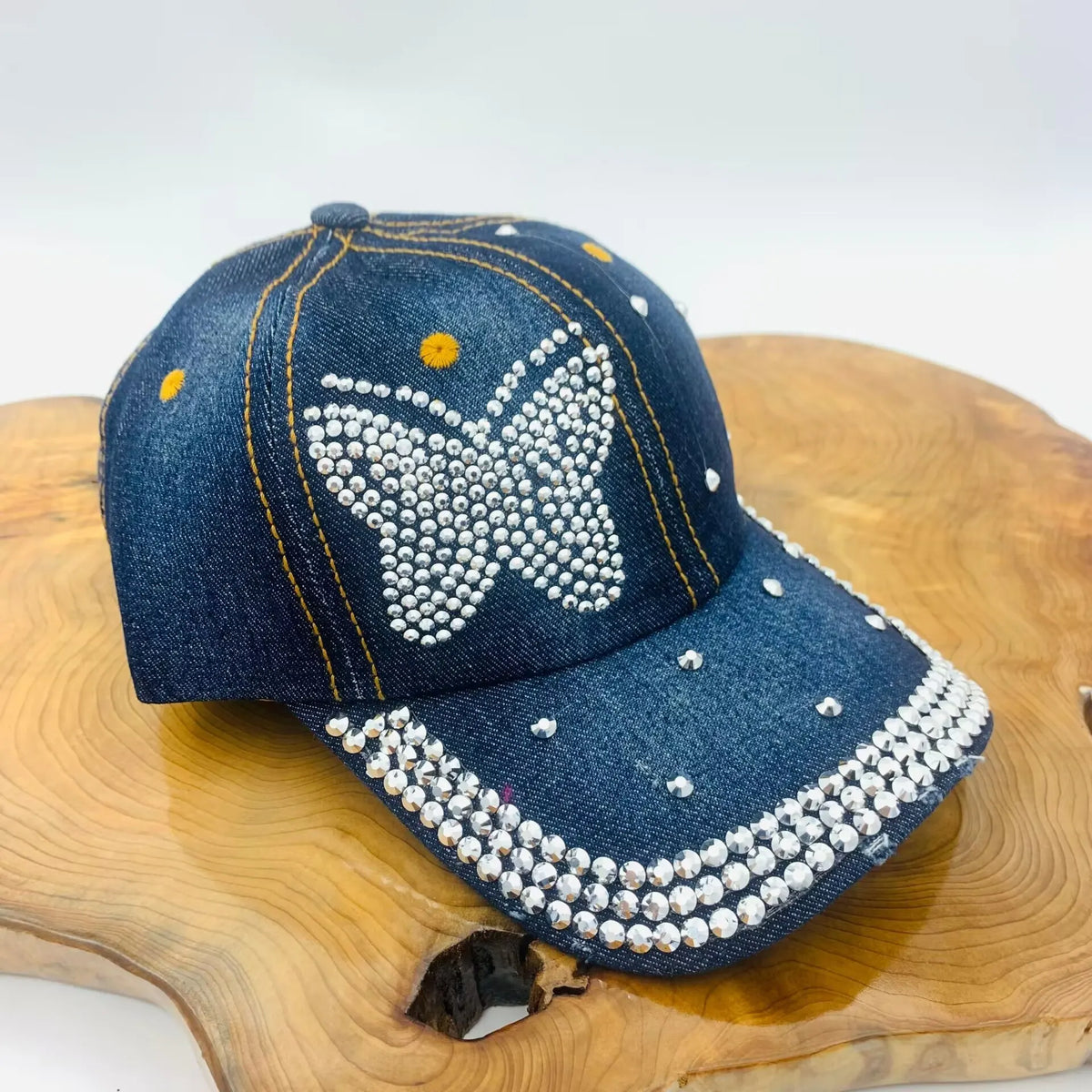 Butterfly Denim Baseball Cap, Handmade Dot Diamond Cap, Hipster Girl, Spring And Autumn Versatile Sunshade Hat
