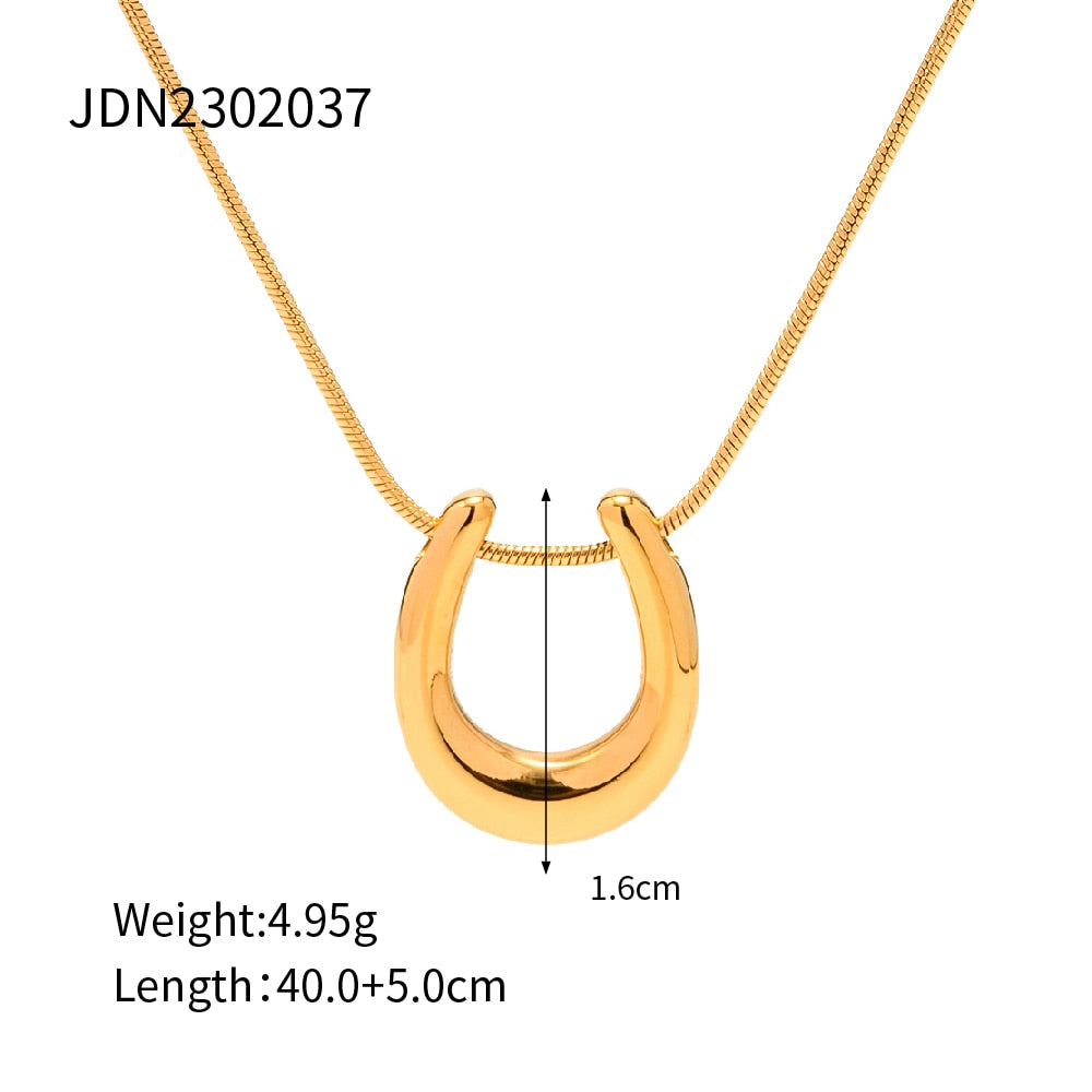 18K Gold Plated Smooth Irregular Snake Chain Necklace Gift Stainless Steel U Shaped Pendant Necklace Charm Necklace Jewel