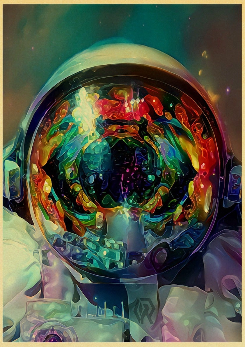 Psychedelic Alien Space Astronaut Retro Poster Funny Home Bar Cafe Art Wall Sticker Collection Picture Wallpaper Decoration
