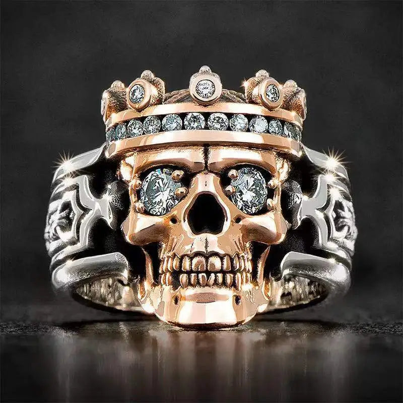 New Creative Crown Skull Ring Personality Double Color Ghost Head Men's Ring Fashion Trend Punk Jewelry Gift