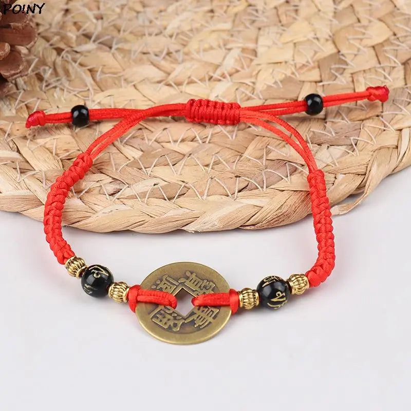 1PCS Chinese Feng Shui I Ching Ancient Coin Red String Attract Lucky Wealth Bracelets