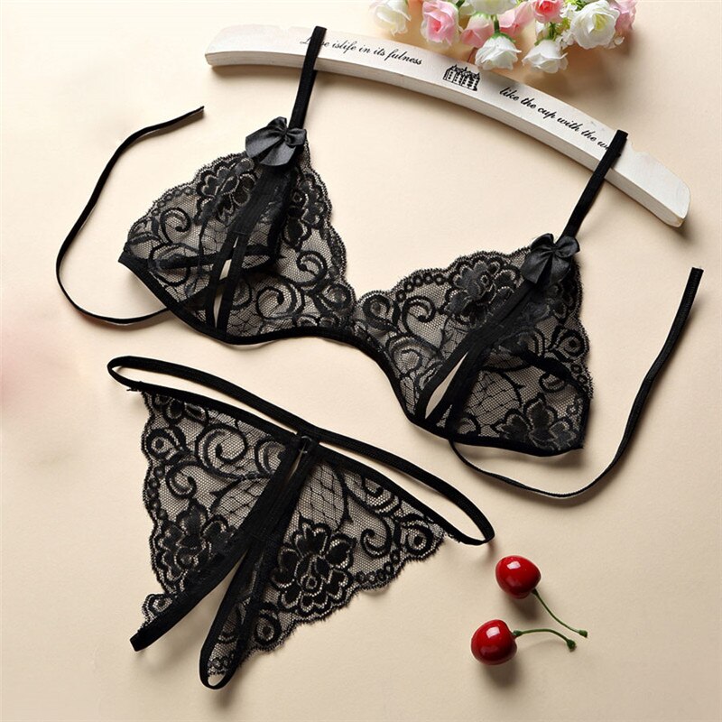 Sexy Lingerie Women Push Up With Lace Straps Transparent Bra Panties