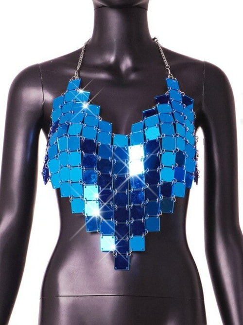 Sexy Nightclub Shiny Blue Acrylic Sequins Women Geometric Square