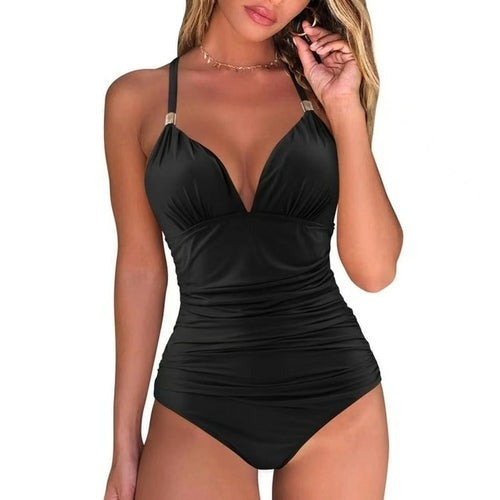 Sexy One Piece Tankini Plus Size Swimwear Women Black Halter