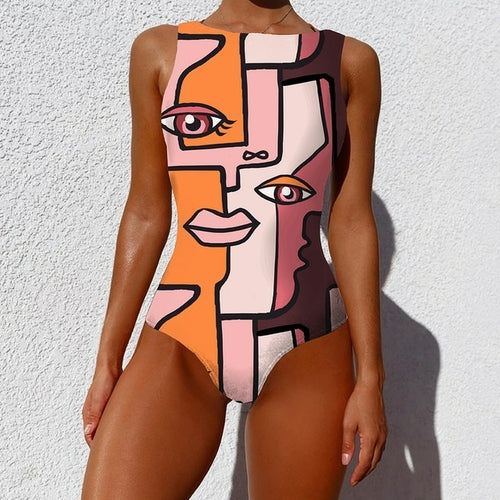 Sexy Print One Piece Swimsuit Closed Large Size Swimwear Push Up