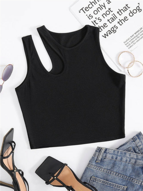 Sexy Rib-knit Tank Top For Women Summer Solid O-neck Sleeveless Crop