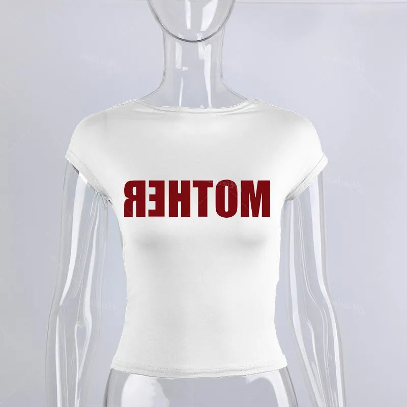 Backless Short Sleeve White Y2K clothes Crop Top Women aesthetic 2022 Summer T Shirts Sexy letter Goth Fairy grunge Cut Out emo