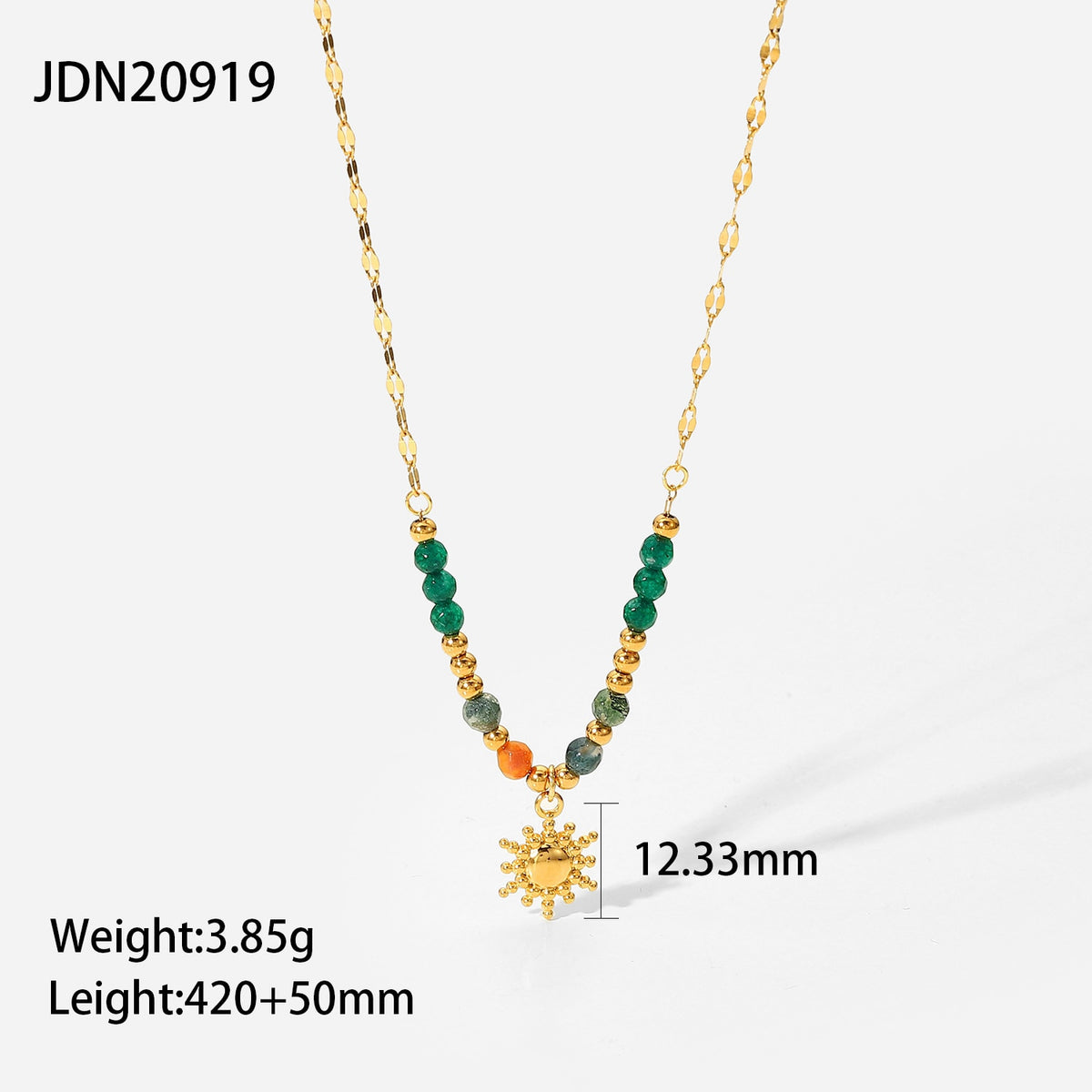 Handmade Natural Stone Stainless Steel Necklace Non Tarnish 18K Gold Sun Pendant Clavicle Chain Necklace For Monther