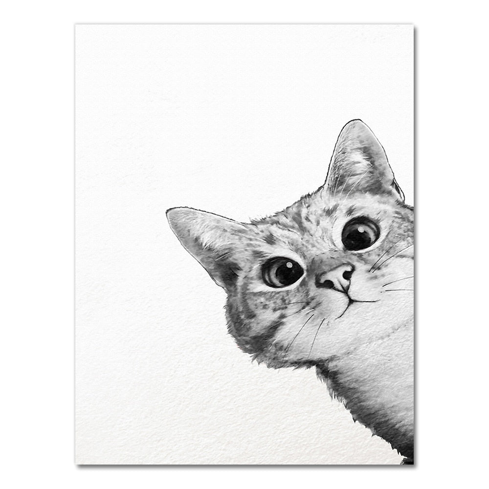 Prints Wall Art Canvas Painting Wall Pictures For Living Room Salon Decor Funny Kitty Cat Black White Kids Nordic Posters And